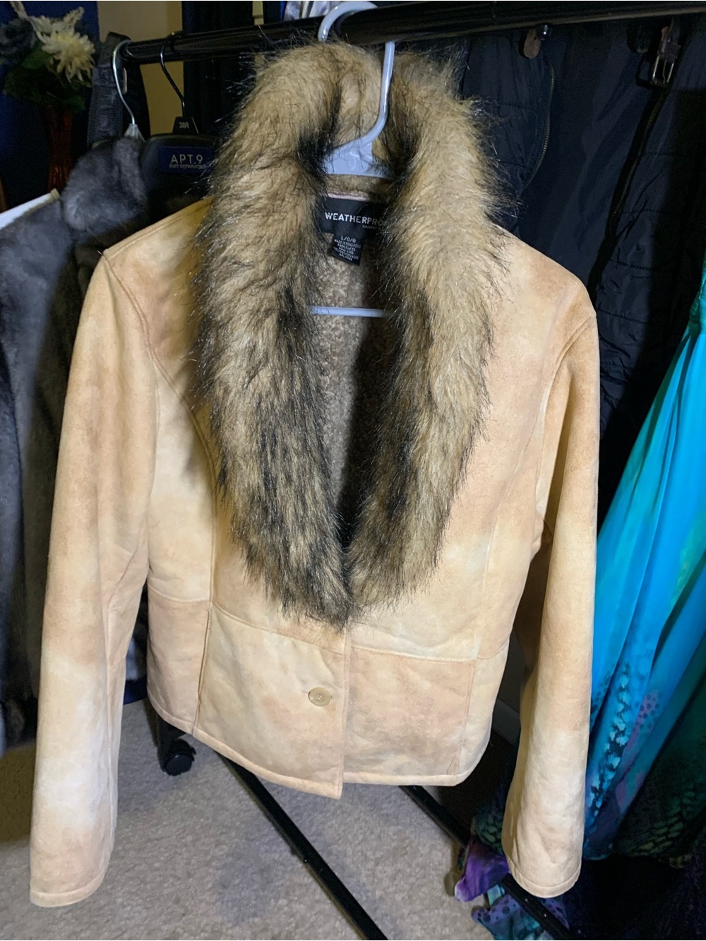 Weatherproof Faux Suede Sherpa Fur Collar Jacket Tan Large Y2K